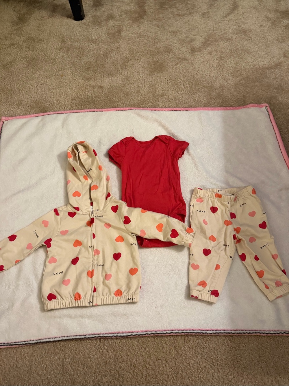 Carter's Toddler Heart Hoodie Set in Cream and Red